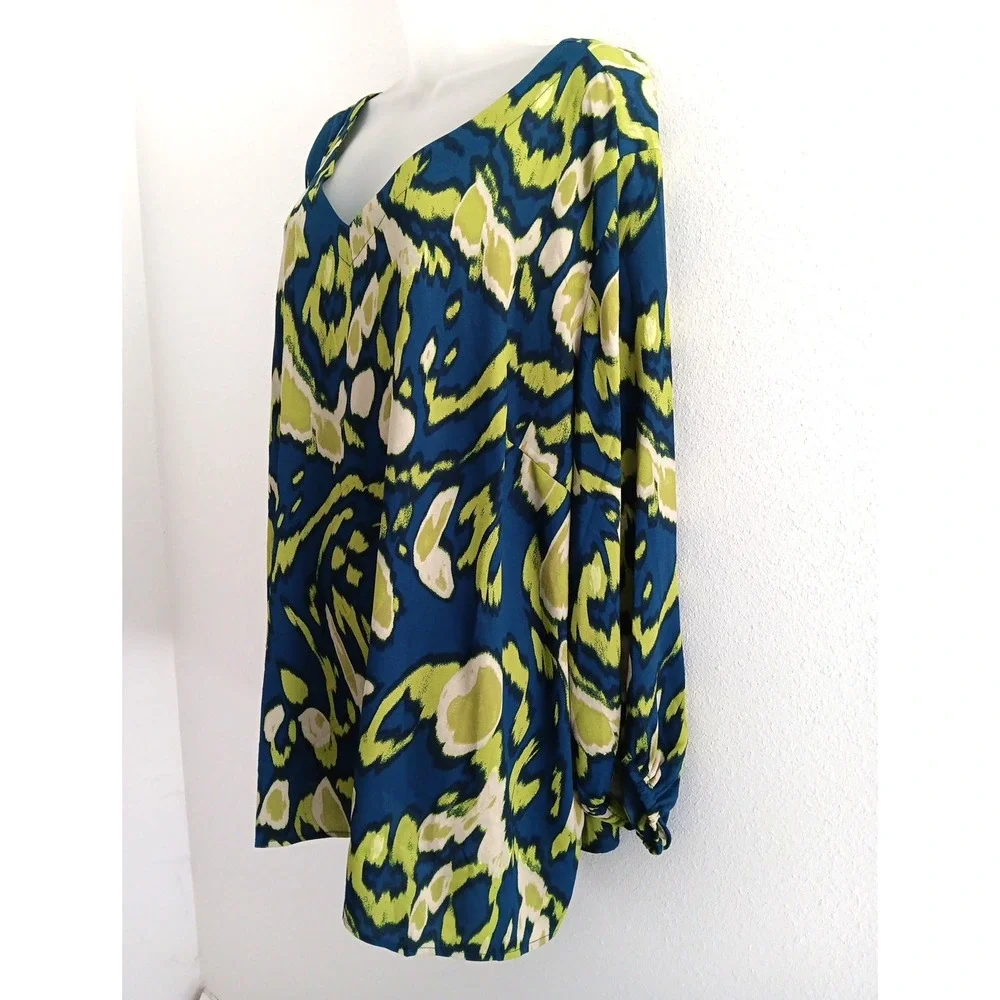 Bellisima by Kim Gravel Tunic Womens Plus 3X Green Blue Flowing Geometric Career - Picture 3 of 12
